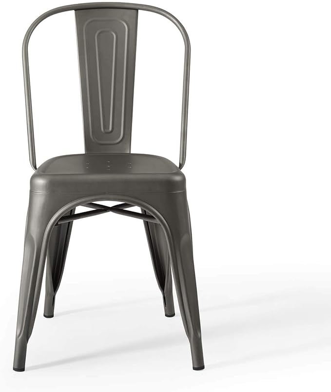 Modway Promenade Industrial Modern Steel Metal Bistro Dining Chairs in Gunmetal - Set of 2