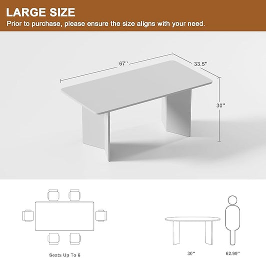 Casaphoria 67" Dining Table for 6, Wood Kitchen Table with Scratch-Resistant Top & V-Shaped Base, Modern Farmhouse Rectangular Dining Table for Living Room, Kitchen, Easy Assembly, Natural Wood