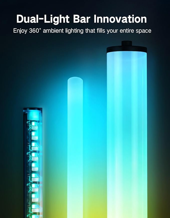 OUTON Bright LED Floor Lamp with Remote, Touch & APP Control, 1500LM 65" Tall Smart Standing Lamp, Color Changing Ambient Lighting, Music Sync, Modern Corner Lamps for Living Room, Bedroom, Black