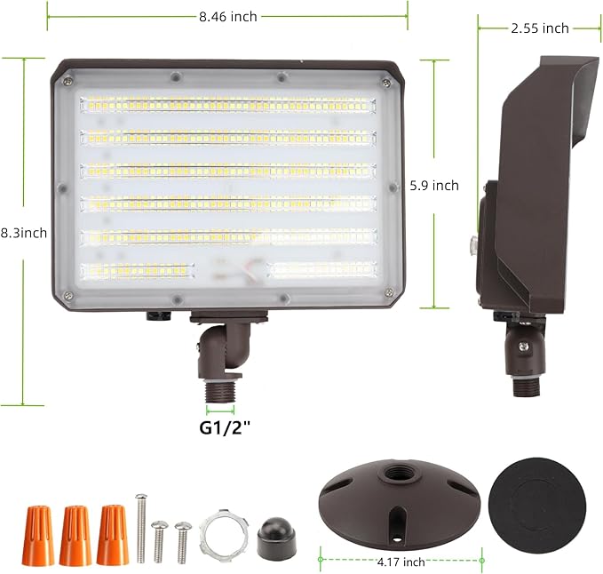 2Pack Dusk to Dawn Outdoor 100W LED Flood Light with Knuckle & Plate Mount, 3000K/4000K/5000K Color Selectable, ETL Commercial LED Security Lighting