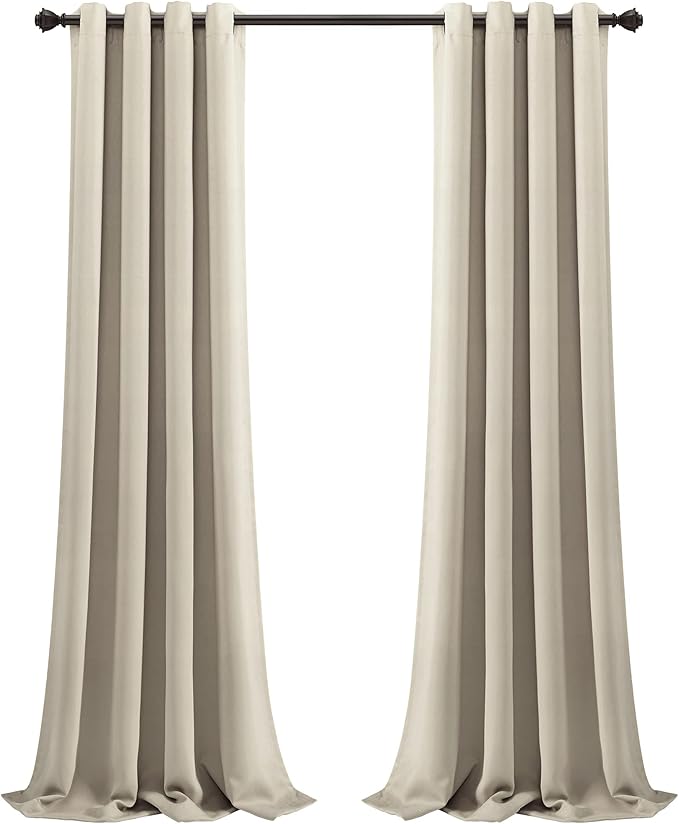 Lush Decor Insulated Grommet Blackout Window Curtain Panels, Pair, 52" W x 84" L, Neutral - Classic Modern Design - Chic Window Decor - Long Curtains For Living Room, Bedroom, Or Dining Room