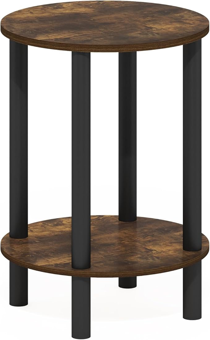 Furinno Turn-N-Tube Side Table, 2-Tier Round End Table, Toolless Assembly Night Stand, Bedside Table with Open Shelf, for Living Room, Bedroom, Amber Pine