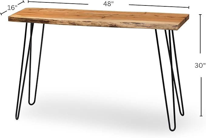 Alaterre Furniture Live Edge Wood Console Table with Hairpin Metal Legs – Rustic Solid Wood Sofa Table, Narrow Entryway Hallway Table, Industrial Farmhouse Media Console for Living Room (48 Inch)
