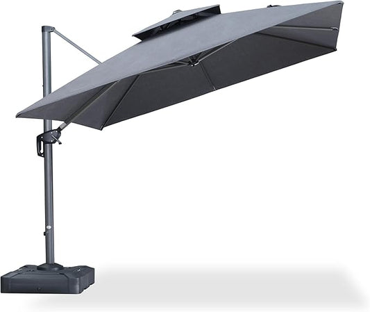 PURPLE LEAF 10 Feet Patio Cantilever Umbrella Outdoor Double Top Large Offset Hanging 360° Rotation Square Umbrella for Garden Deck Pool Backyard Cast Slate