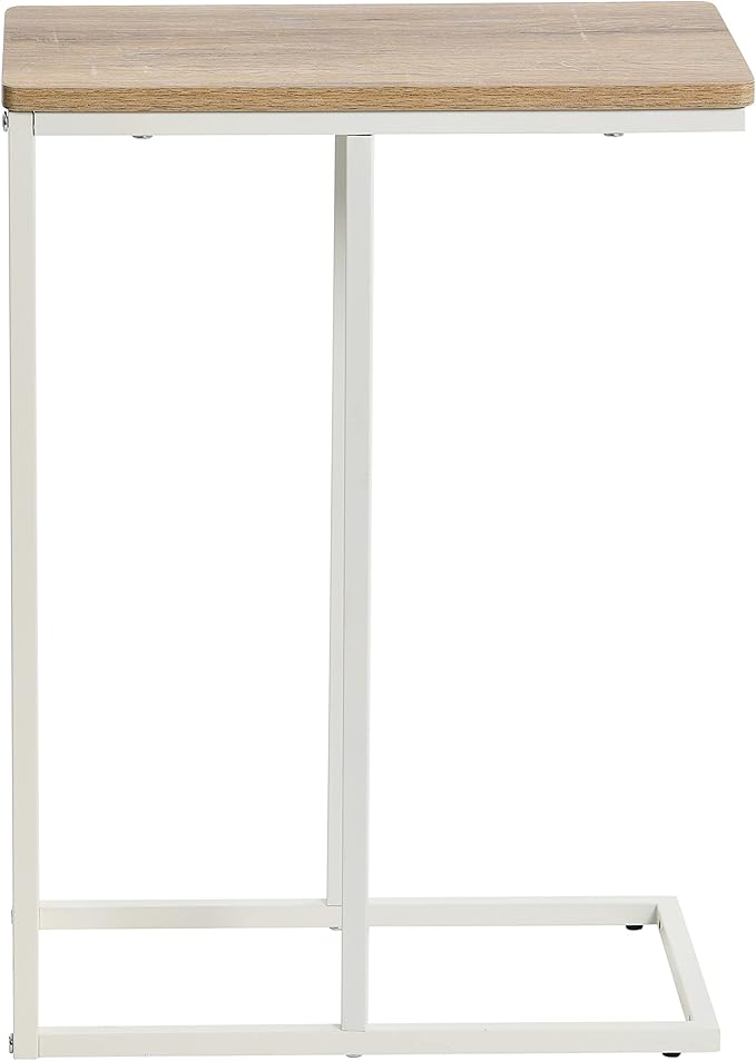Household Essentials Jamestown C-Shaped Side End Table Coastal Oak Rustic Wood Grain and White Metal