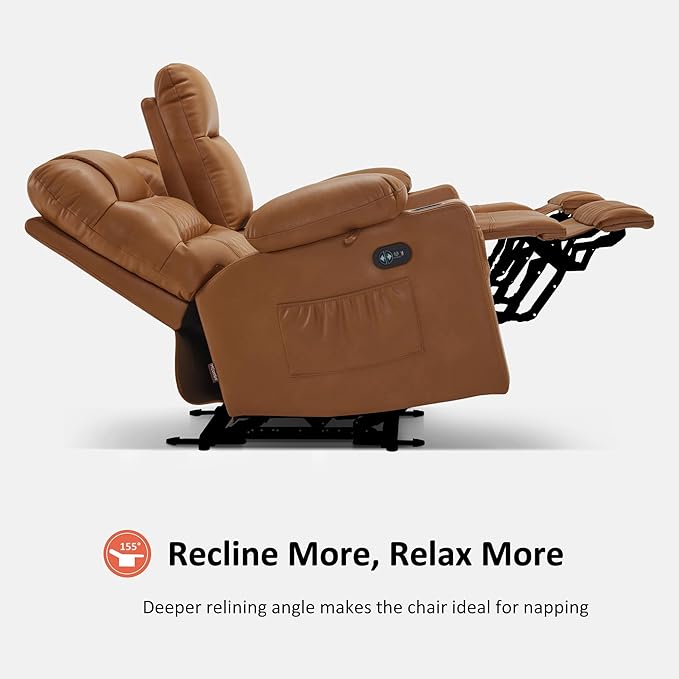 MCombo Zero Gravity Power Loveseat Recliner with Console, Heat and Vibration Massage, Reclining Loveseat Sofa with USB Ports, Cup Holders for Living Room, Faux Leather PR622Sets (Saddle)