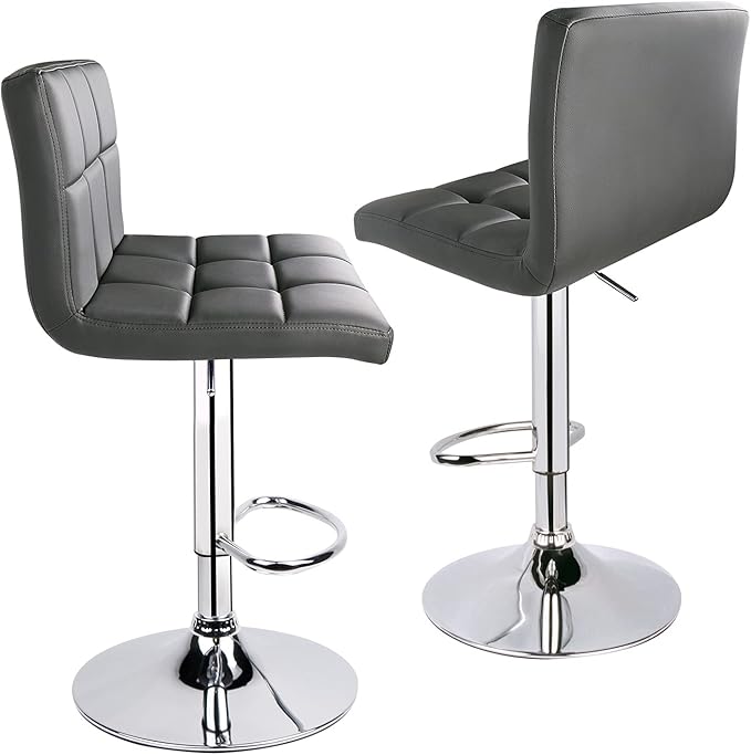Leopard Bar Stools, Modern PU Leather Adjustable Swivel Bar Stool with Back, Set of 2 (Grey)