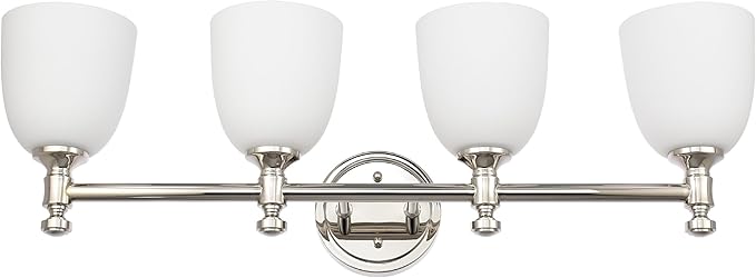 Bathroom Vanity Light, 4-Light Bathroom Light Fixtures Over Mirror, Traditional Vanity Lights for Living Room, Milk White Bell Glass Shades, Standard E26 Base, Polished Nickel