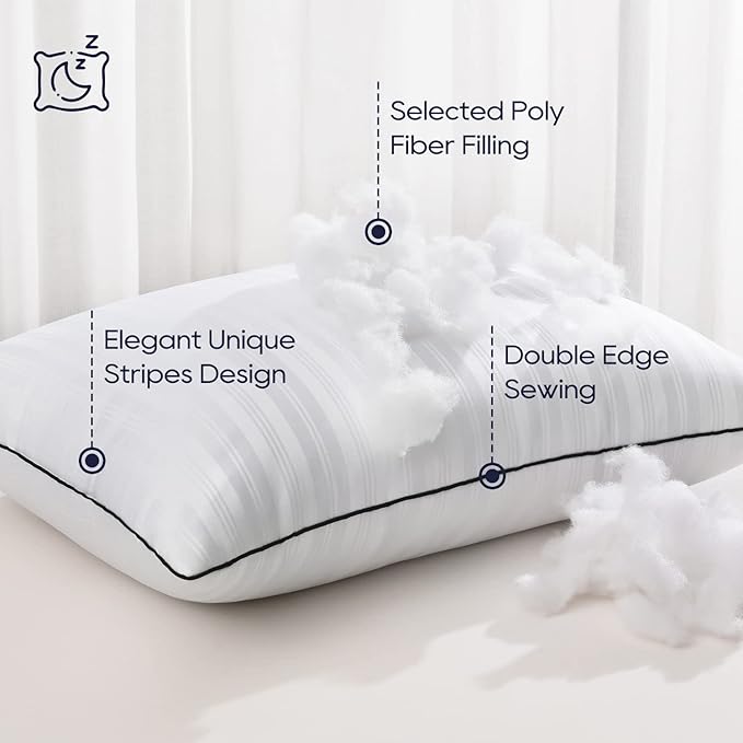 downluxe Bed Pillows Standard Size Set of 2 - Hotel Collection Soft Down Alternative Pillows for Sleeping, Perfect for Side, Back and Stomach Sleepers, 20 X 26