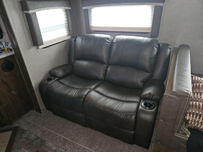 RecPro Charles 58" Powered Double RV Wall Hugger Recliner Sofa RV Loveseat with Upgraded 2023 Fabric (Gunmetal)