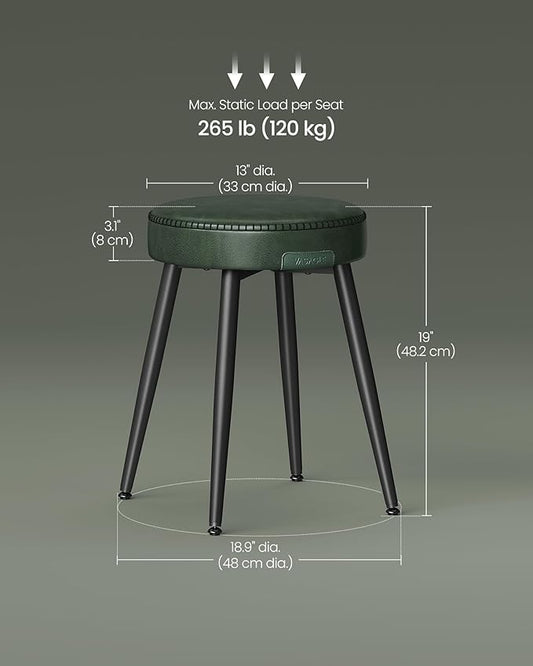 VASAGLE EKHO Collection - Dining Chairs Stools Set of 2, Upholstered Kitchen Chairs, Vanity Stools, Synthetic Leather with Stitching, Mid-Century Modern, 19-Inch Tall, Easy Assembly, Forest Green