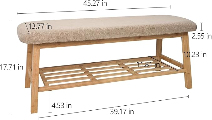 Entryway Bench, 45 Inches Long Shoe Bench, Storage Bench with Shelf for Hallway, Living Room, Mudroom, Bedroom