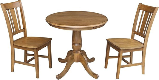 International Concepts 3 Piece 30" Round Dining Set in Pecan