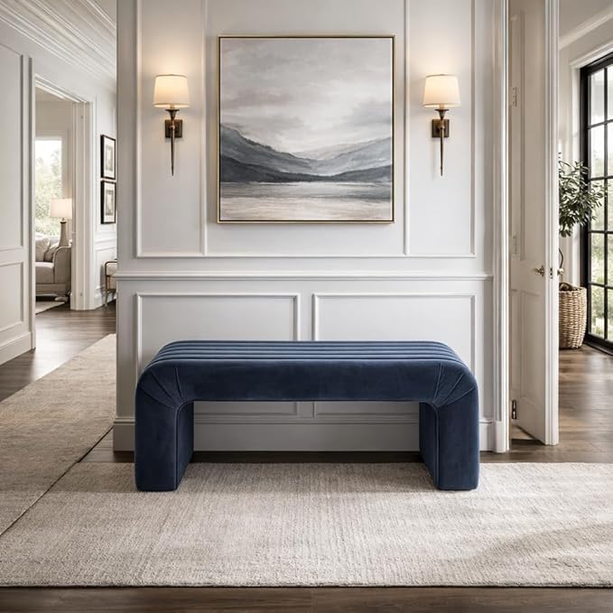 Spatial Order Modern Arch Channel Bench | Bench for Living Room & Bedroom | Decorative Home Furniture - Blue Velvet