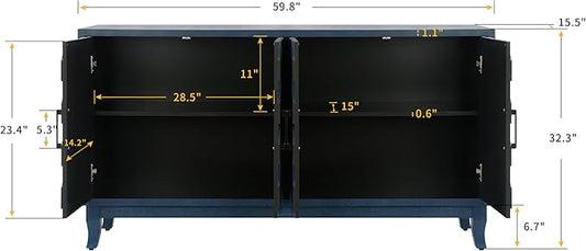 60" Accent Sideboard with Adjustable Shelf,Modern Farmhouse Accent Cabinet W/Solid Wood Legs,Console Credenza Buffet Table,for Kitchen Dining Room Entryway Hallway,Antique Navy Blue
