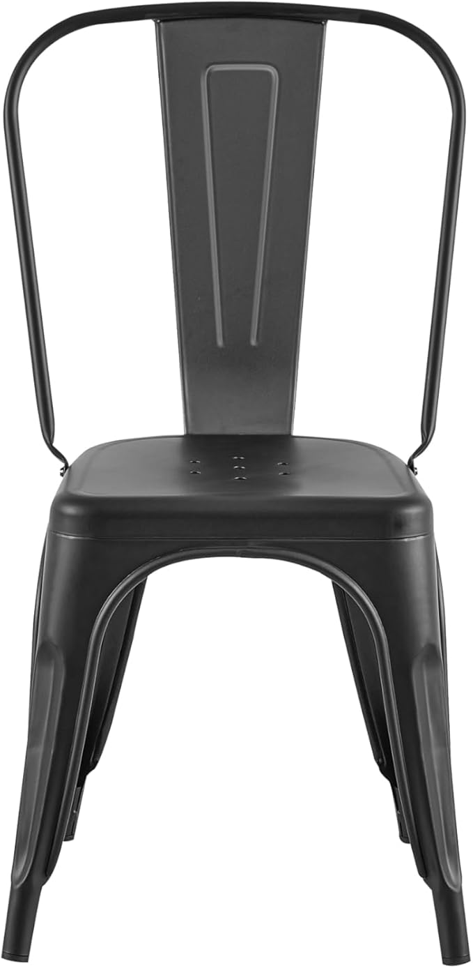 AC Pacific Stackable Metal Dining Chairs Set of 2 for Indoor and Outdoor Use, Durable Stacking Seat, Farmhouse Kitchen, Bar, Patio, Bistro, Cafe, Industrial Style, 2pcs, Matte Black