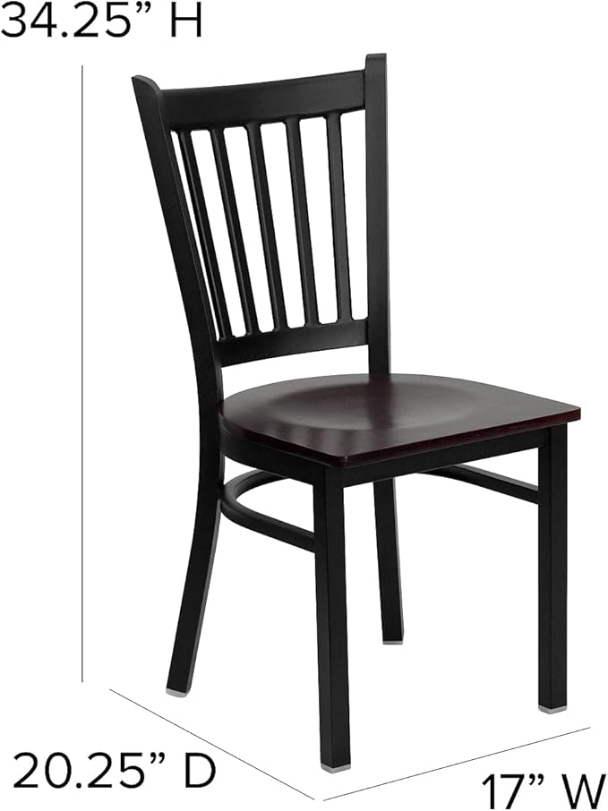 Flash Furniture 2 Pk. HERCULES Series Black Vertical Back Metal Restaurant Chair - Mahogany Wood Seat