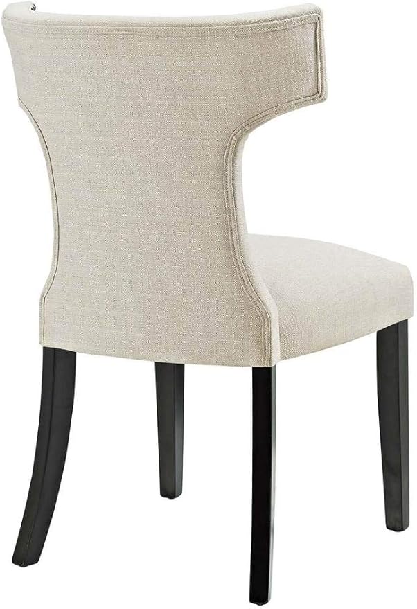 Modway Curve Mid-Century Modern Upholstered Fabric Two Dining Chair Set With Nailhead Trim In Beige