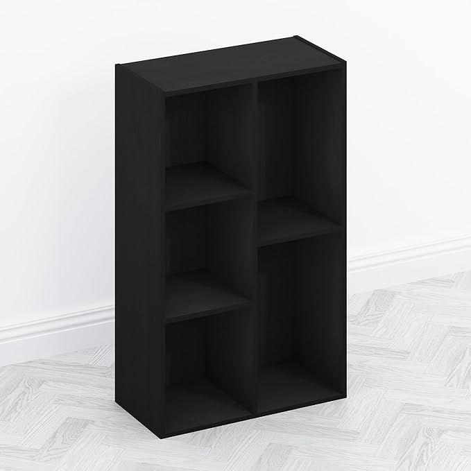 Furinno TOMI TV Stand, 5-Cube Entertainment Center with Open Shelf, Reversible TV Console, for Living Room, Bedroom, Home Office, Blackwood
