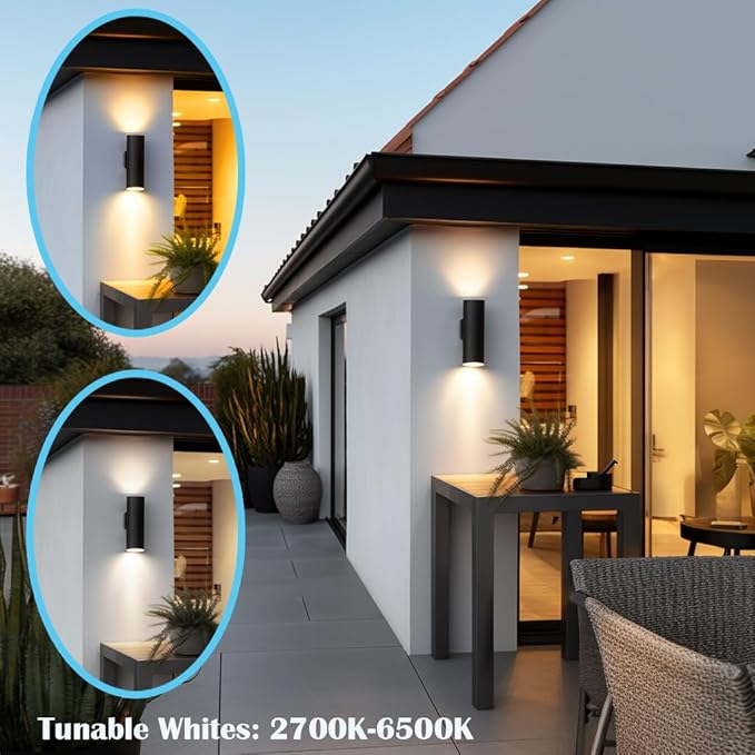 Up Down Outdoor Lights,Remote Control RGB Color Changing RGBCCT Sconces Wall Lighting Exterior Light Fixture - 2 Light Bulbs A19 Included,Outdoor Lights for House, Porch, Patio and Garage (3 PACK)