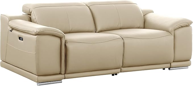 BlackJack Furniture Venice Top Grain Italian Leather Power Recliner Loveseat Sofa - 80" Theater Seating Modern Couch for Living Room Apartment Lounge Home with Adjustable Headrests & USB Port, Beige