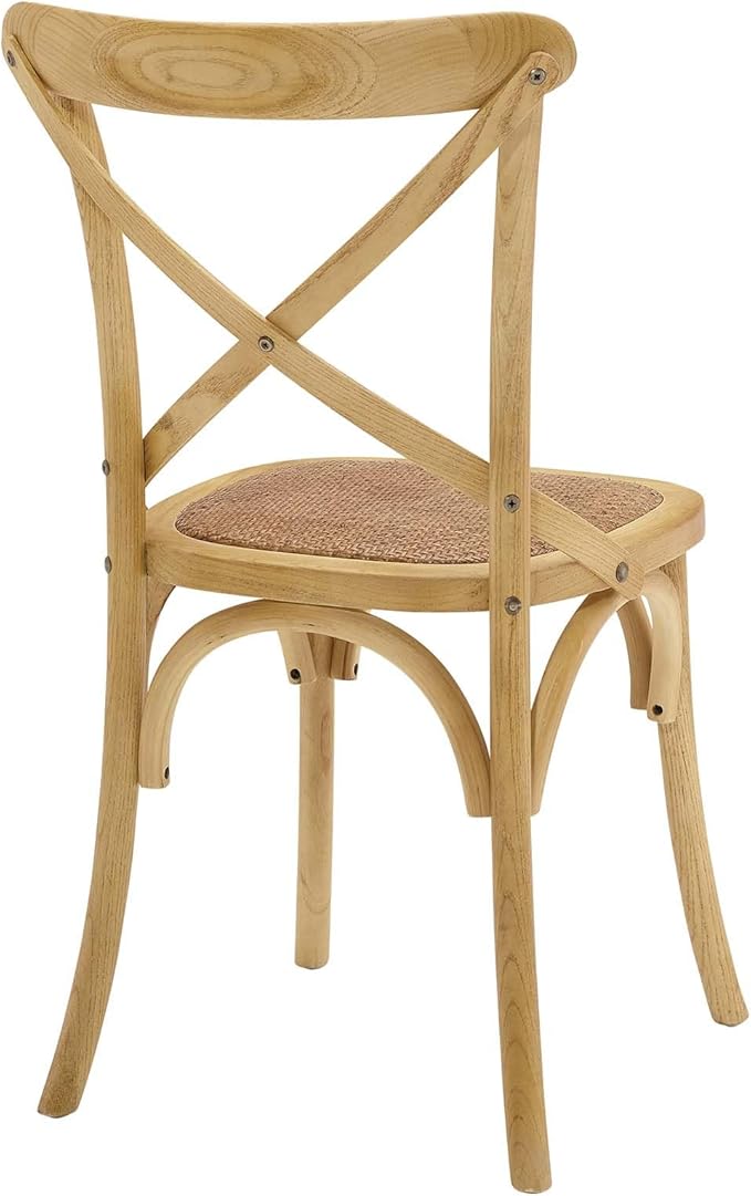 Modway Gear Rustic Modern Farmhouse Elm Wood Rattan Four Dining Chairs in Natural