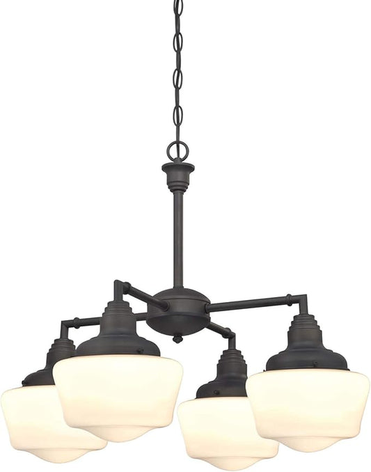 Westinghouse 6342000 Scholar Four-Light Indoor Convertible Chandelier/Semi-Flush Ceiling Fixture, Oil Rubbed Bronze Finish with White Opal Glass, Oil-Rubbed Bronze