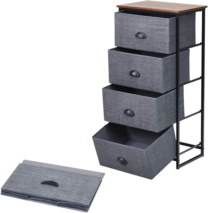 Giantex Dresser Storage Tower Nightstand W/Fabric Drawers, Sturdy Steel Frame and Wood Top Organizer Unit for Bedroom, Living Room, Entryway,Closets End Table Storage Unit (37’’(H), Black)