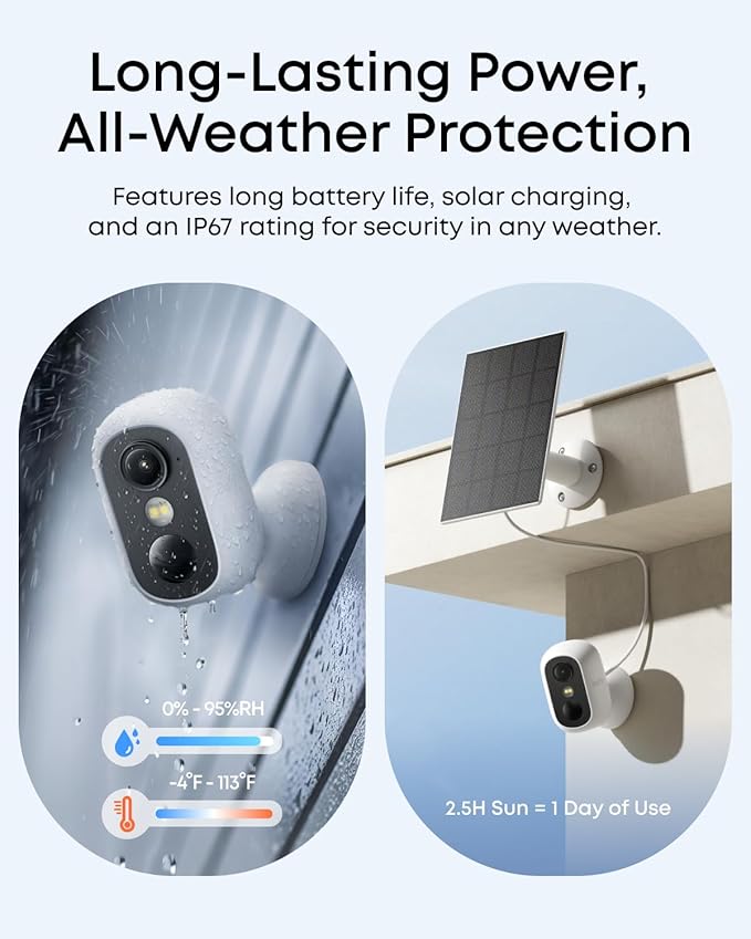 eufy Security eufyCam C35 4-Cam Kit with Solar Panel, Wireless Security Camera, Outdoor and Indoor, Magnetic Mount, Color Night Vision, Local Storage, No Monthly Fee, IP67, White