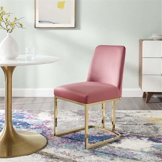 Modway Amplify Sled Base Performance Velvet Dining Side Chair, Gold Dusty Rose