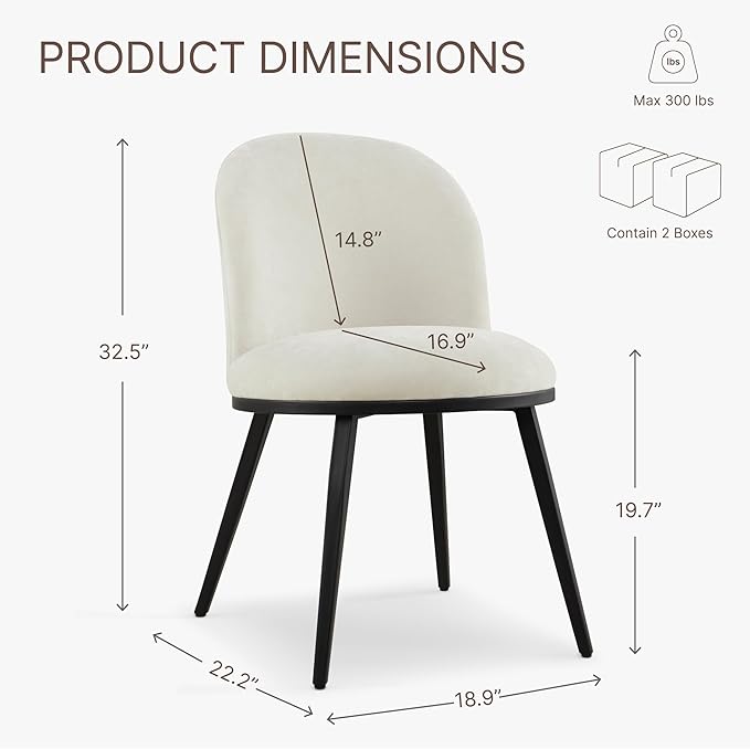Dining Chairs Set of 4, Fabric Upholstered Dining Room Chairs with Ergonomic Backrest & Metal Legs, Modern Kitchen Side Chairs for Home, Restaurant, and Café, Dove, 2 Boxs