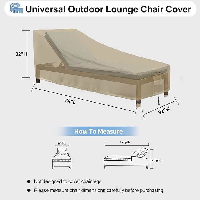 OutdoorLines Outdoor Waterproof Patio Chaise Lounge Chair Cover - UV Resistant Lounger Covers Heavy Duty Weatherproof Patio Sofa Furniture Covers, 1 Pack, 84Wx32Dx32H Inches, Camel