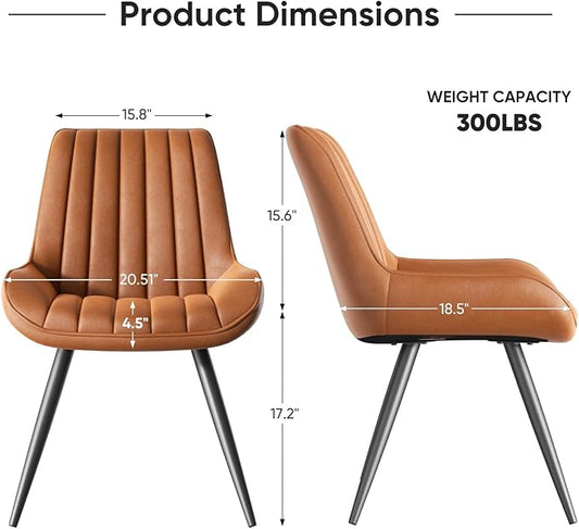 Nalupatio Modern Dining Chairs Set of 6, Comfy Dining Room Chairs with Thick Cushions, Upholstered Fabric Kitchen Side Chairs with Metal Legs, Brown