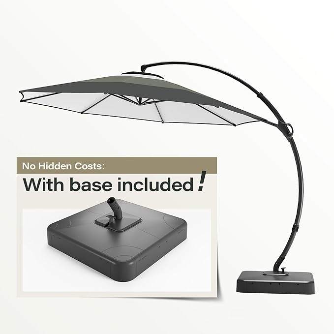 LAUSAINT HOME Outdoor Patio Umbrella with Base included, Deluxe Curvy Cantilever Umbrella Heavy Duty Offset Hanging Umbrella