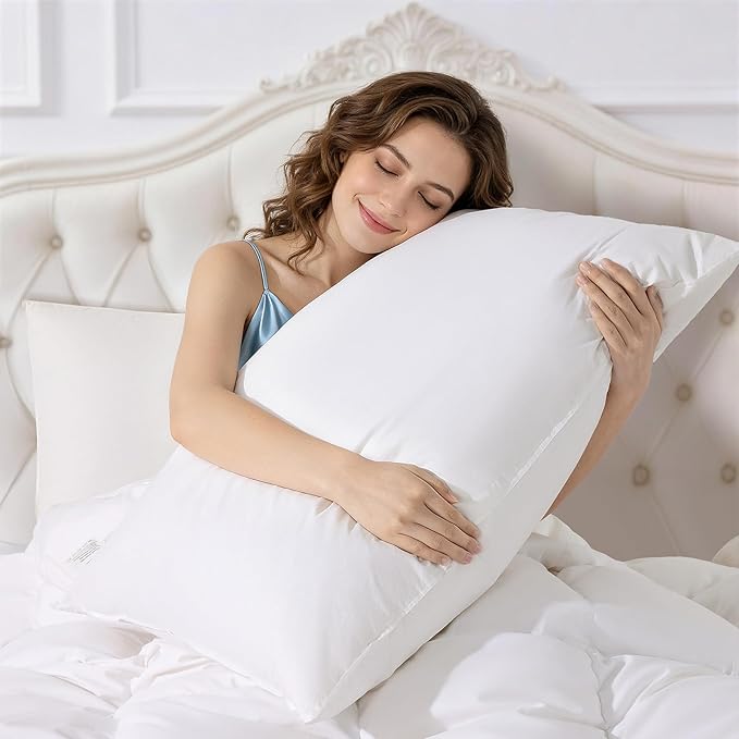 RDS Certified Goose Down and Feather Pillow Queen Size, 100% Cotton Shell, 3-Chamber 5 Stars Hotel Pillow for Sleeping, Bed Pillows for Neck Pain Relief, Perfect for Side, Back Sleepers - 20"x30"