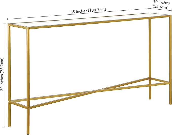 Henn&Hart 55" Glass Rectangular Console Table Entryway Table, Sofa Table for Entryway, Living Room, Couch, Hallway, or Office, Gold