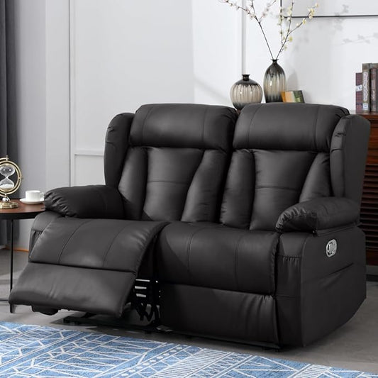 59" Manual Reclining Loveseat Sofa - Double Loveseat Recliner Chair with Side Pockets for RV Couch/Motorhomes/Living Room (Black, Loveseat)