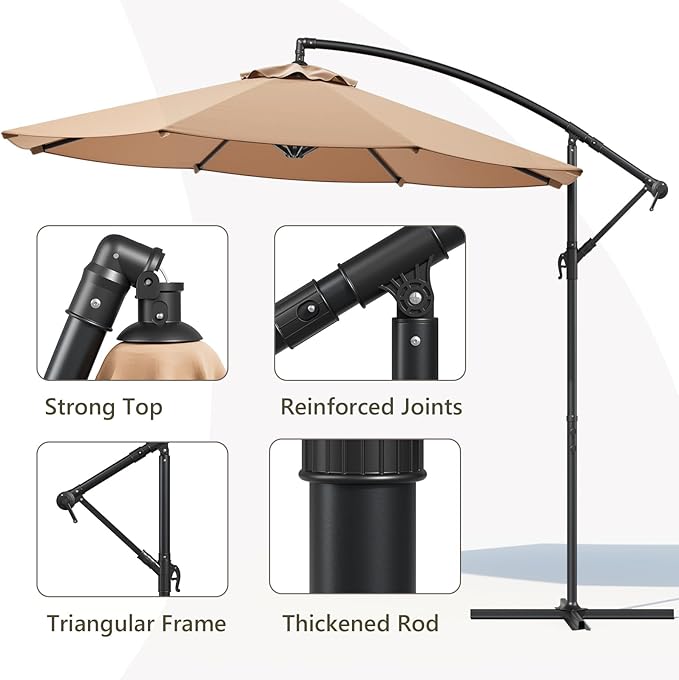 10FT Patio Umbrella, Cantilever Outdoor Umbrella with 360° Rotation & Tilt Adjustment, Offset Patio Umbrella with UV-Resistant Waterproof Canopy for Backyard, Pool, Garden