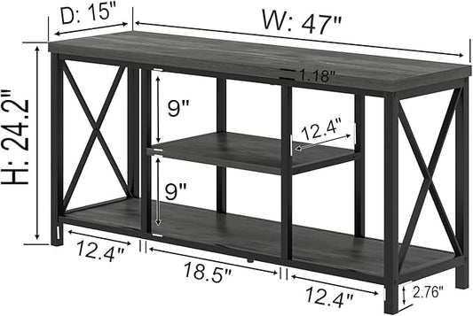 EXCEFUR Modern TV Stand for TV up to 55 Inch, Industrial Media TV Console Table with Storage Shelves, Entertainment Center for Living Room Bedroom, Rustic Grey 47 Inch