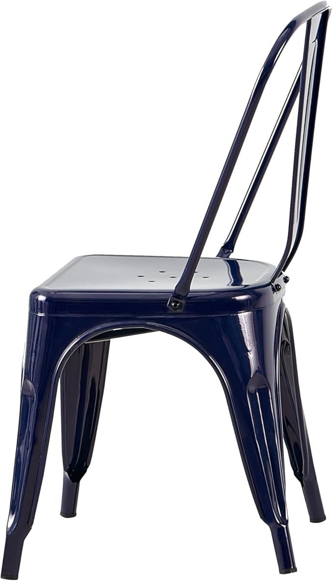 AC Pacific 18 Inch Seat Height Industrial Metal Dining Chairs, Stackable Kitchen or Bar Seat, Durable Modern Design, Versatile Accent Furniture, Set of 2, Dark Blue