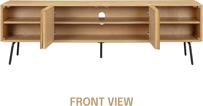 NTC Mossic TV Media Cabinet with 4 Doors for TVs, Entertainment Center with Natural Rattan, Metal Legs, Modern Storage Console for Living Room and Bedroom, Effortless Assembly, Sand