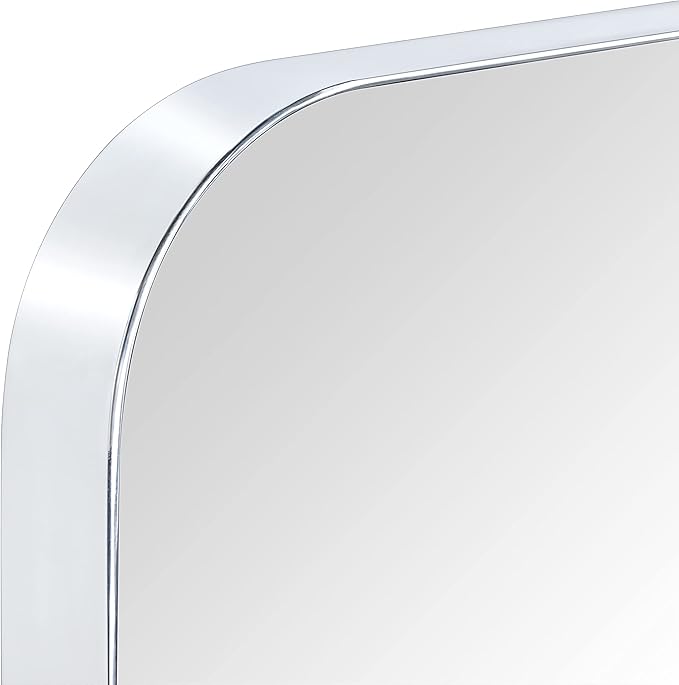 GRACTO 30 x 40'' Chrome Rectangle Bathroom Vanity Mirror for Wall Polished Silver Metal Framed Rounded Rectangular Bathroom Vanity Mirrors Vertical and Horizontal Hanging