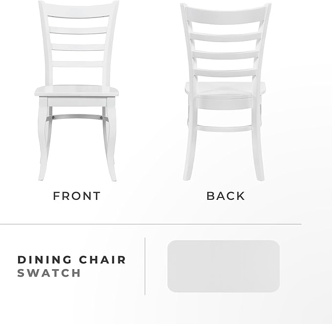 Lexicon Modern Dining Chair Set of 2, Solid Rubber Wood Kitchen & Dining Room Chairs, Armless, Ladder Back, Easy to Assemble, White