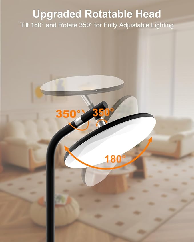 LED Floor Lamp, 32W Super Bright Standing Lamp with Remote Control, Modern Dimmable 69" Torchiere Tall Lamp, 350°Rotating Head Reading Floor Lamp for Living Room, Bedroom, Office, Black