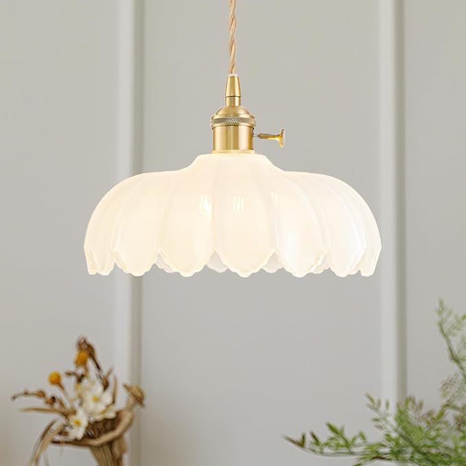 3 Pack Glass Pendant Lights Kitchen Island, Vintage Brass Pendant Light Fixtures, Adjustable Milk White Kitchen Pendant Lighting Over Island for Bedroom Living Room Hallway Dining Room