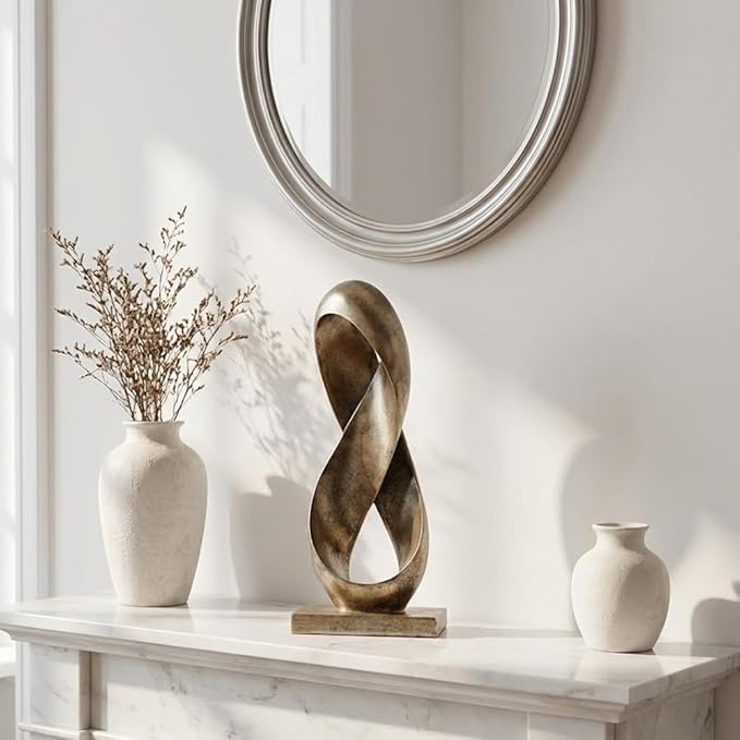 Large Bronze Knot Decor Statue 14.6in Tall, Resin Geometric Tabletop Sculpture for Coffee Table, Modern Decorative Object for Shelves Mantel, Contemporary Home Decor Accent, Decorative Knot