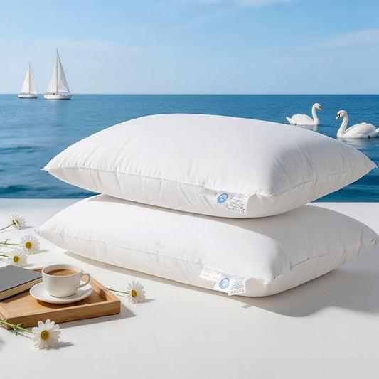 RDS Certified Goose Down and Feather Pillow Queen Size Set of 2, 100% Cotton Shell, 3-Chamber 5 Stars Hotel Pillow for Sleeping, Bed Pillows for Neck Pain Relief, Perfect for Side Sleepers - 20"x30"