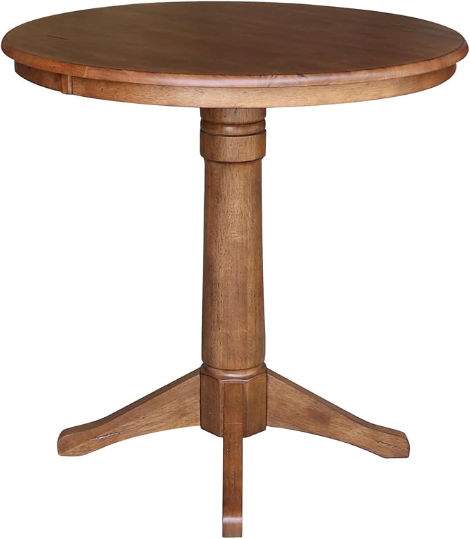 IC INTERNATIONAL CONCEPTS 36" Solid Wood Round Top Pedestal Table in Distressed Oak - 35.9" Height