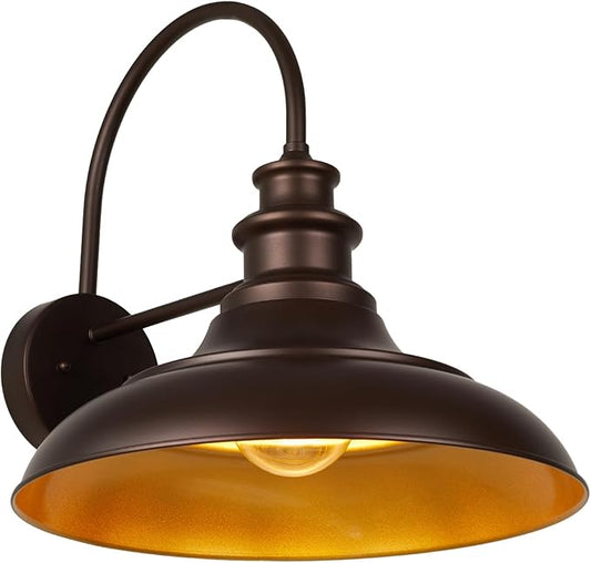Outdoor Barn Light Fixture, 16 Inch Large Dome Farmhouse Exterior Wall Mount Light, Rustic Wall Sconce Indoor Wall Lighting Fixture, Industrial Bronze Gold Lantern for Porch, 1 Pack