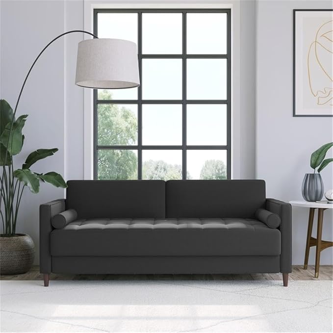 Studio Living® Lexington 75.6" Sofa, Mid-Century Modern, Pocket Coil Comfort, Easy Assembly, Woven Fabric, Heather Gray